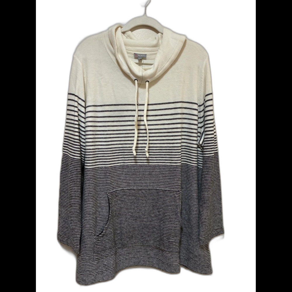 T by Talbots Cream  Grey Stripe Cowl Neck Knit Sweater size 3x